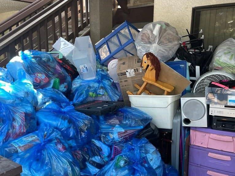 Clutter ready to be moved out in a north Hollywood home 